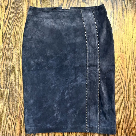 Vintage Danier Suede Midi Navy Blue Women's Pencil Skirt Size 2 - Picture 4 of 9
